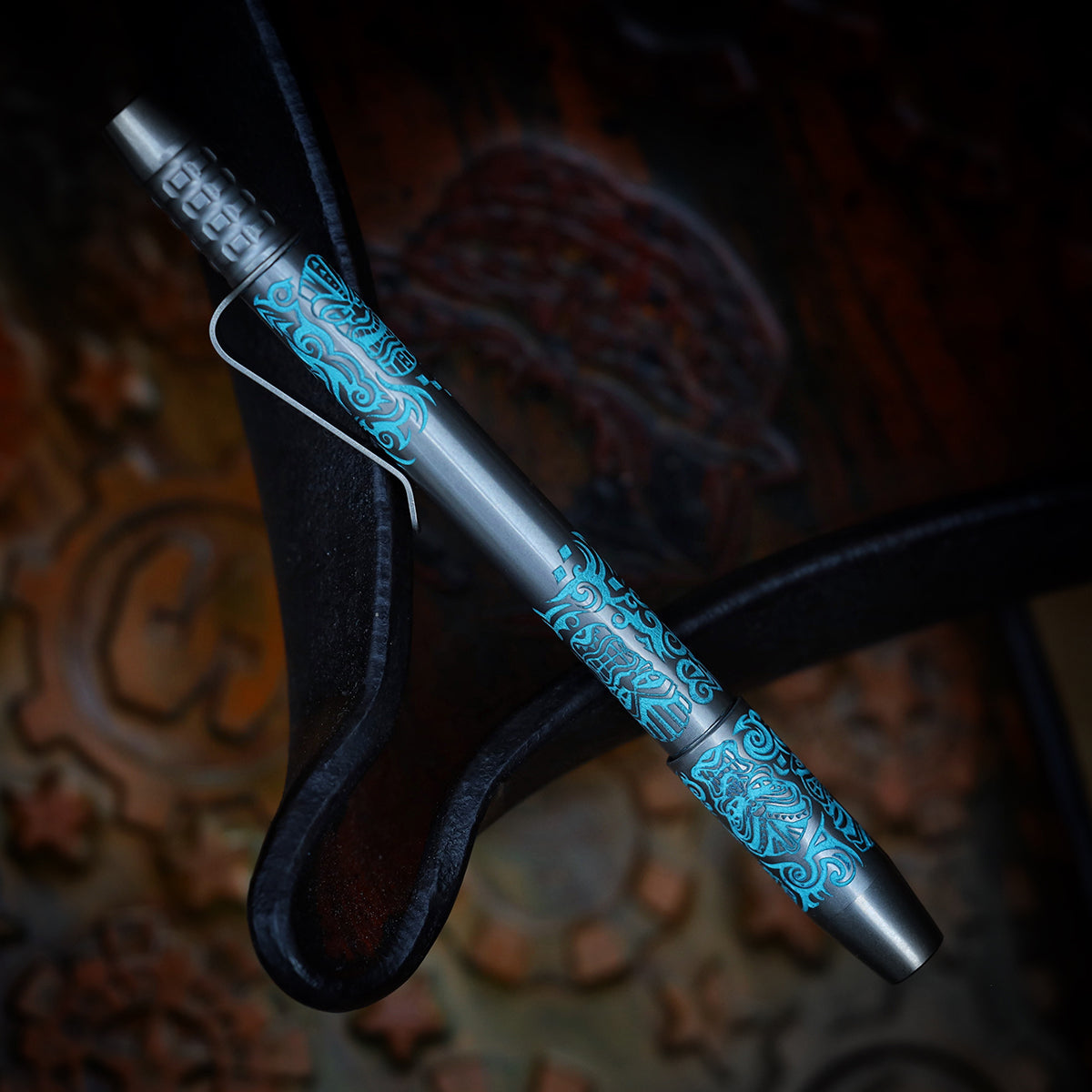 Titanium TechLiner Grid Pen -- Light Blue Tiki LE (Acid Etched & Tumbled)