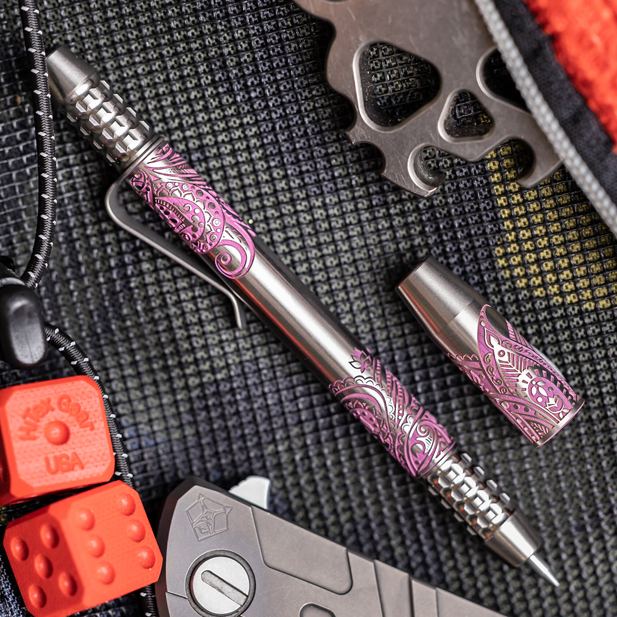 TechLiner Grid -- Pink Paisley Laser Engraved Titanium (Satin)