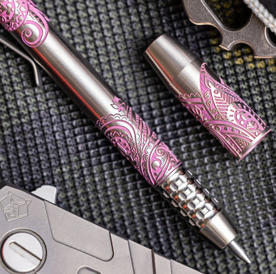 TechLiner Grid -- Pink Paisley Laser Engraved Titanium (Satin)